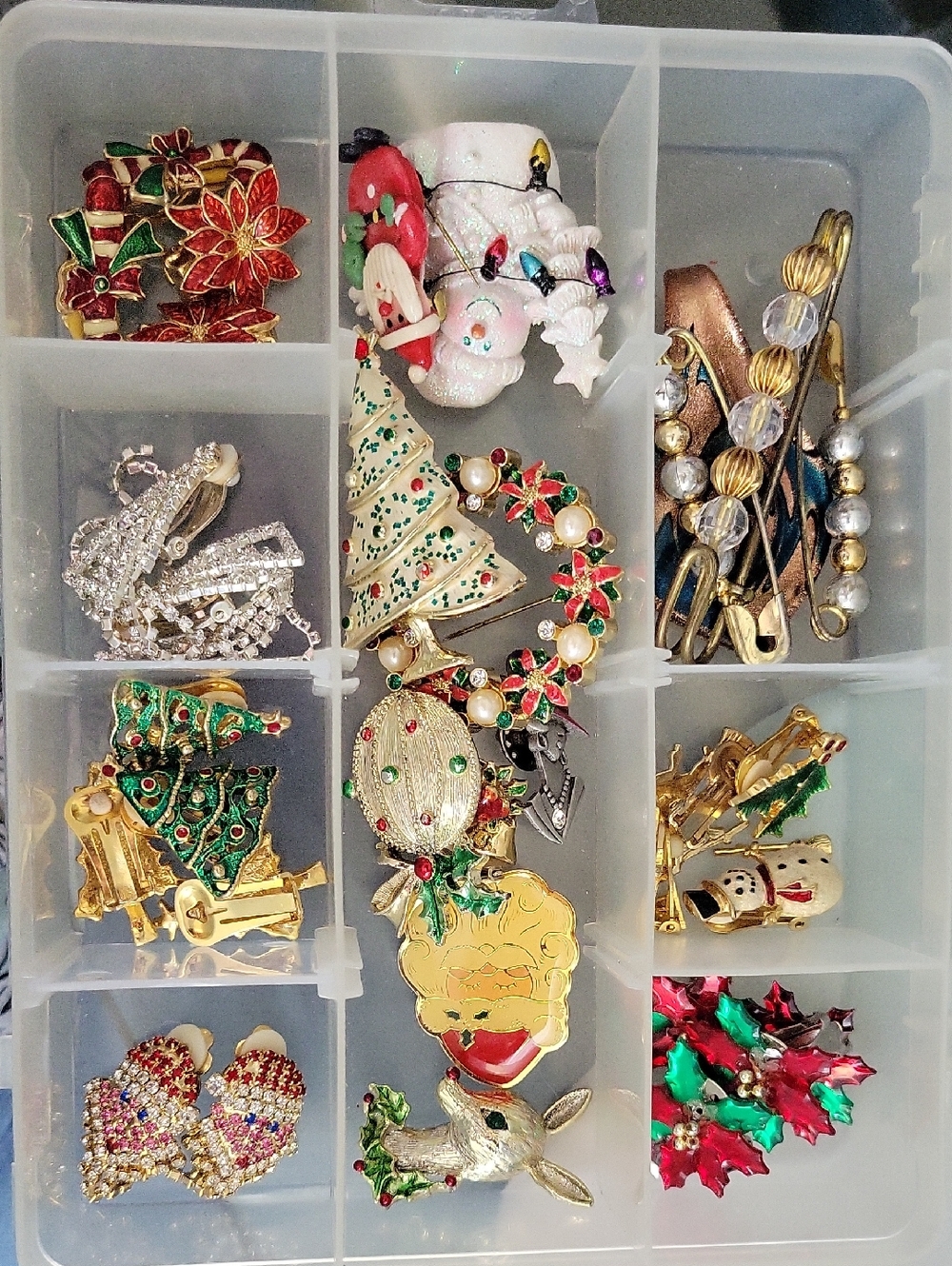 Lot of Festive Christmas Brooches Pins - Red, Green, Gold, White